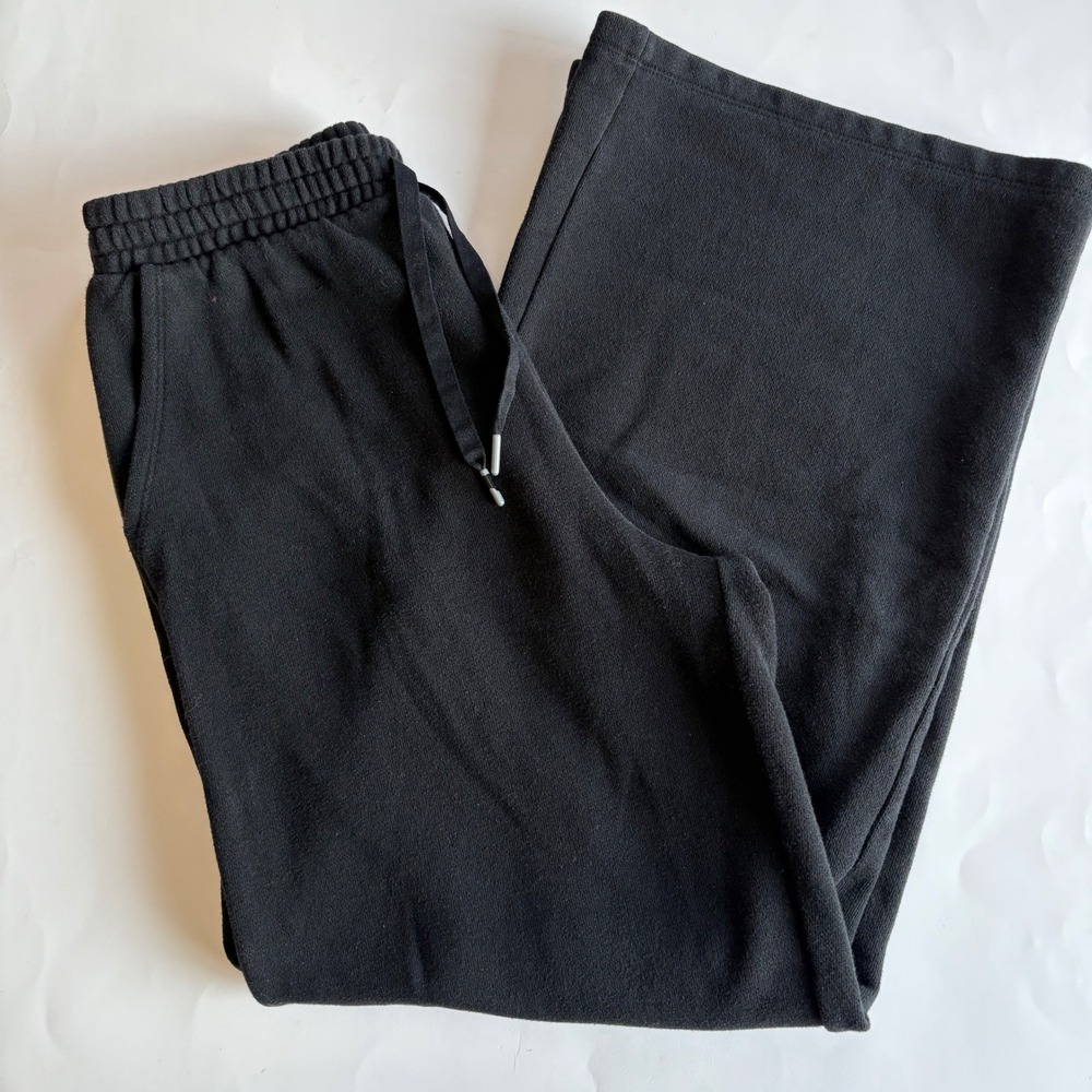 Victoria's Secret Black Wide Leg Fleece Sweatpants Drawstring Lounge Pants Small